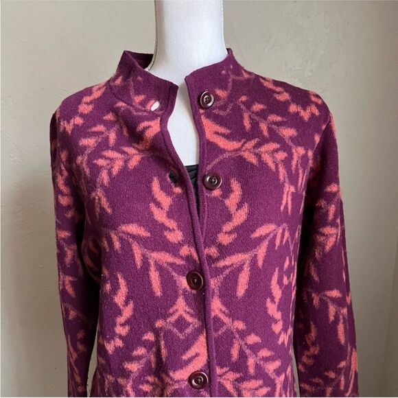 Sundance Beauty Grows Wool Blend Button Front Cardigan. Peach/Melon on Purple - Picture 3 of 10